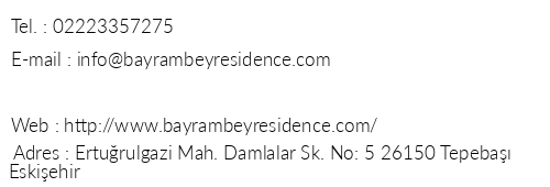 Bayrambey Residence telefon numaralar, faks, e-mail, posta adresi ve iletiim bilgileri